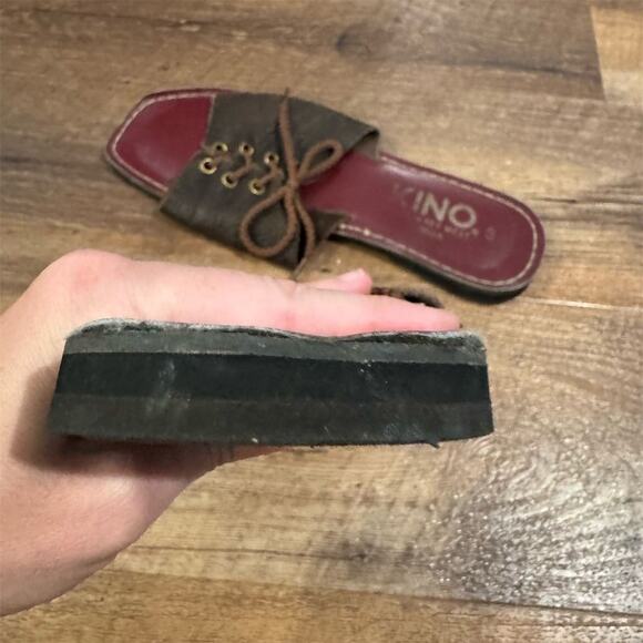 Kino Brown Leather Lace-Up Slip-On Sandals Slides Size 9 Boho Made in Key West - Picture 4 of 11